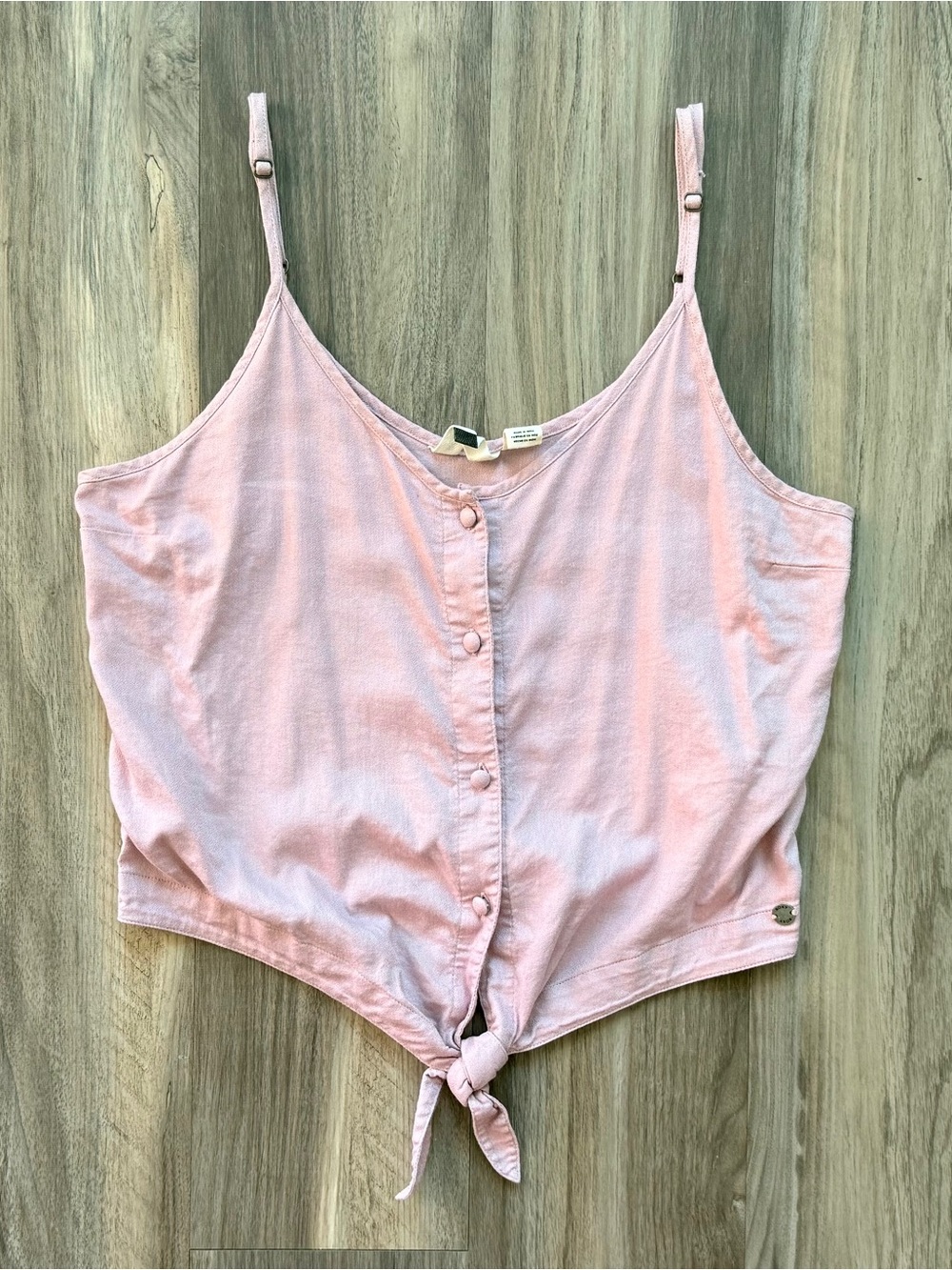 ROXY Button-Down Tie-Front Crop Top in Mauve Size S